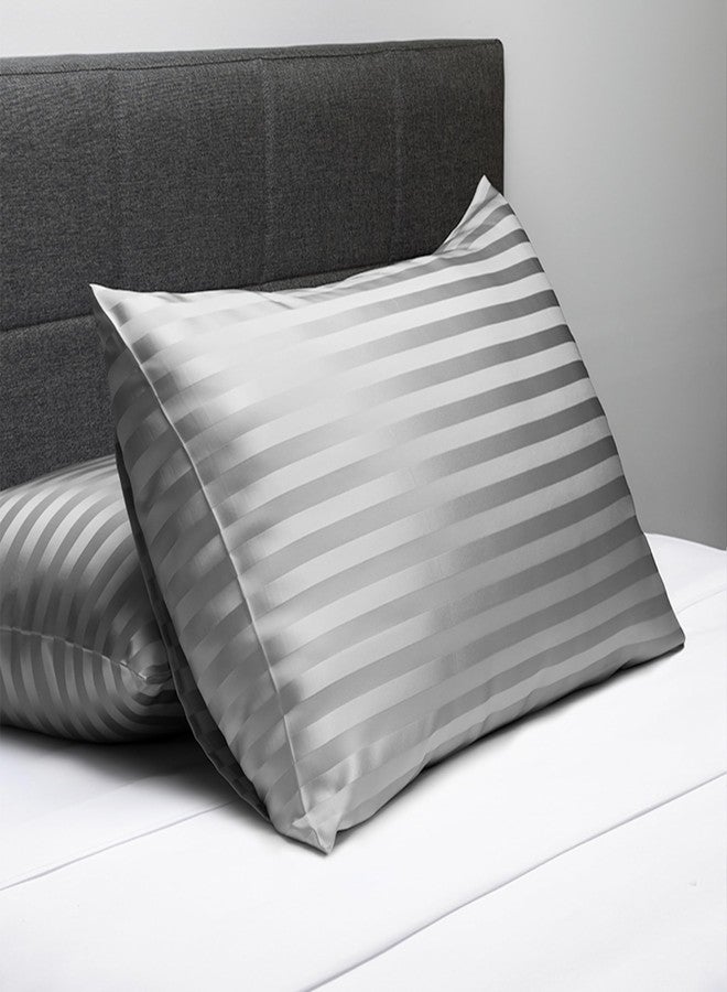 Fishers Finery 25mm 100% Pure Mulberry Silk Pillowcase 2 Pack (Gray Stripe Standard 2 Pack) - Image 3