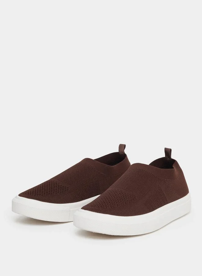 Styli Brown Knit Slip-On Sneakers