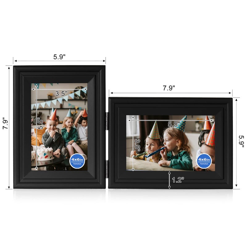 Tamolus 4x6 Double Hinged Picture Frame Folding Photo Frame Vertical and Horizontal in Black Pine Wood with Real Glass for Tabletop X2-HEI-SH46 - Image 2