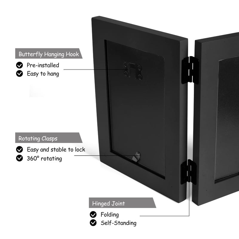Tamolus 4x6 Double Hinged Picture Frame Folding Photo Frame Vertical and Horizontal in Black Pine Wood with Real Glass for Tabletop X2-HEI-SH46 - Image 5