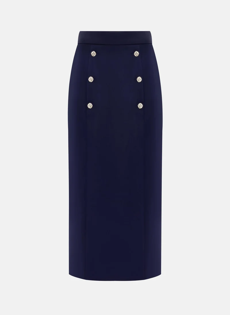 ليتشي تنورة ميدي مستقيمة مع أزرار من أحجار الراين