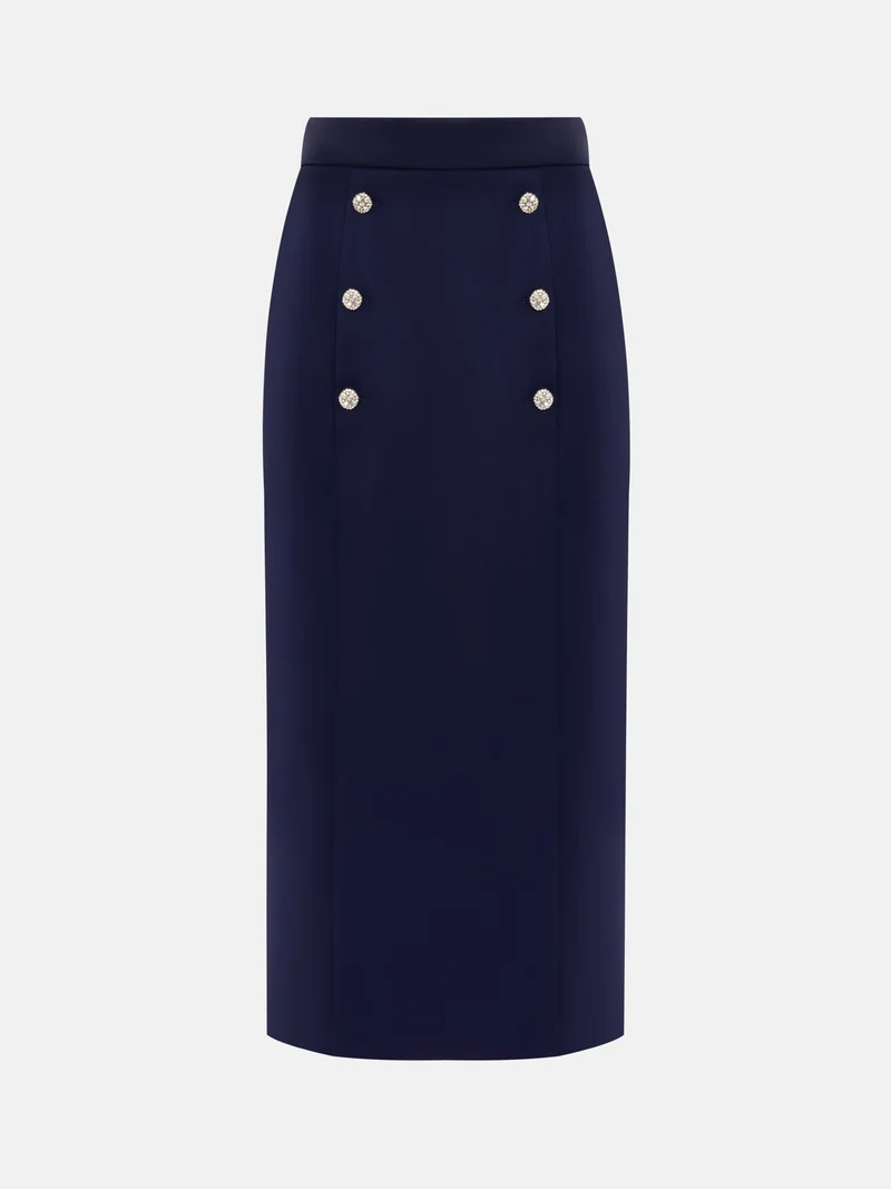 Lichi Straight midi skirt with rhinestone buttons