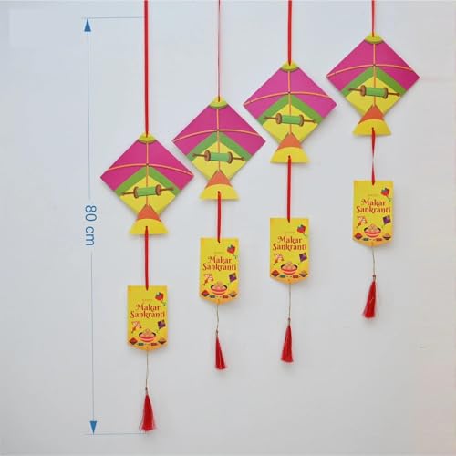 TOYXE Makar Sankranti Decorative Wall Art Hanging Kites Paper Decoration for Home, Office & Festival Decor (Multicolor, Pack of 4 Pcs) - Image 2