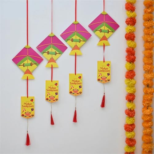 TOYXE Makar Sankranti Decorative Wall Art Hanging Kites Paper Decoration for Home, Office & Festival Decor (Multicolor, Pack of 4 Pcs) - Image 3