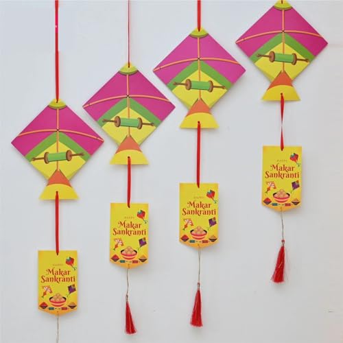 TOYXE Makar Sankranti Decorative Wall Art Hanging Kites Paper Decoration for Home, Office & Festival Decor (Multicolor, Pack of 4 Pcs) - Image 1
