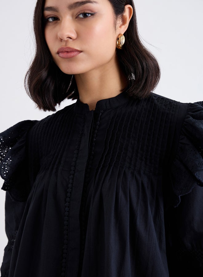ستايلي بلوزة ستايلي سوداء بكشكشة وزمزمة - Image 3