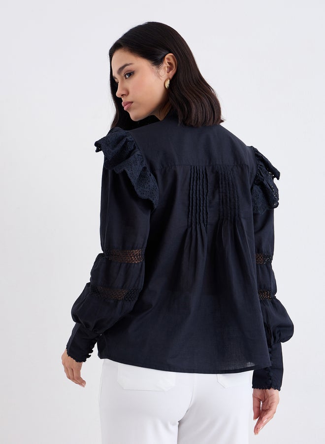 ستايلي بلوزة ستايلي سوداء بكشكشة وزمزمة - Image 4