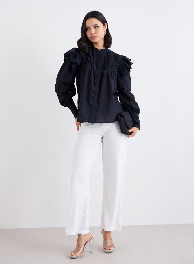 ستايلي بلوزة ستايلي سوداء بكشكشة وزمزمة - Image 1