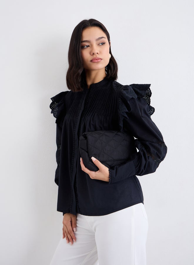ستايلي بلوزة ستايلي سوداء بكشكشة وزمزمة - Image 5