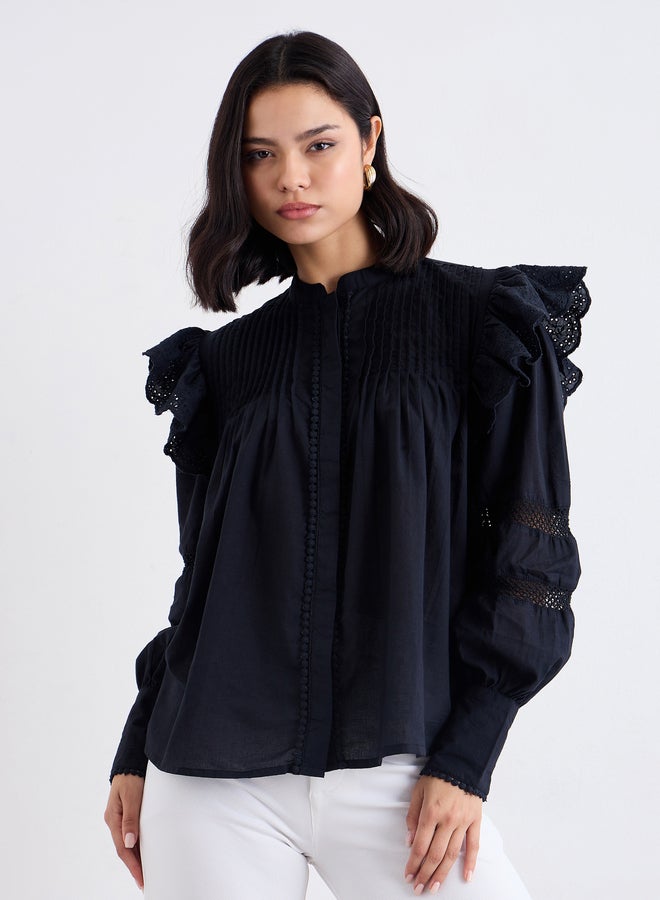 ستايلي بلوزة ستايلي سوداء بكشكشة وزمزمة - Image 2