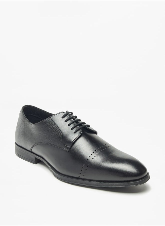 Men's Solid Derby Shoes with Lace-Up Closure 