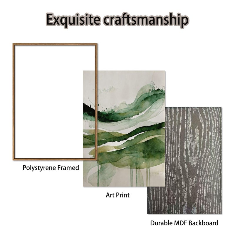 KISSFOX 3 Piece Framed Wall Art Abstract Wall Decor Emerald Green Pictures Watercolor Waves Canvas Art Large Modern Paintings Artwork for Living Room Bedroom Office - Image 5