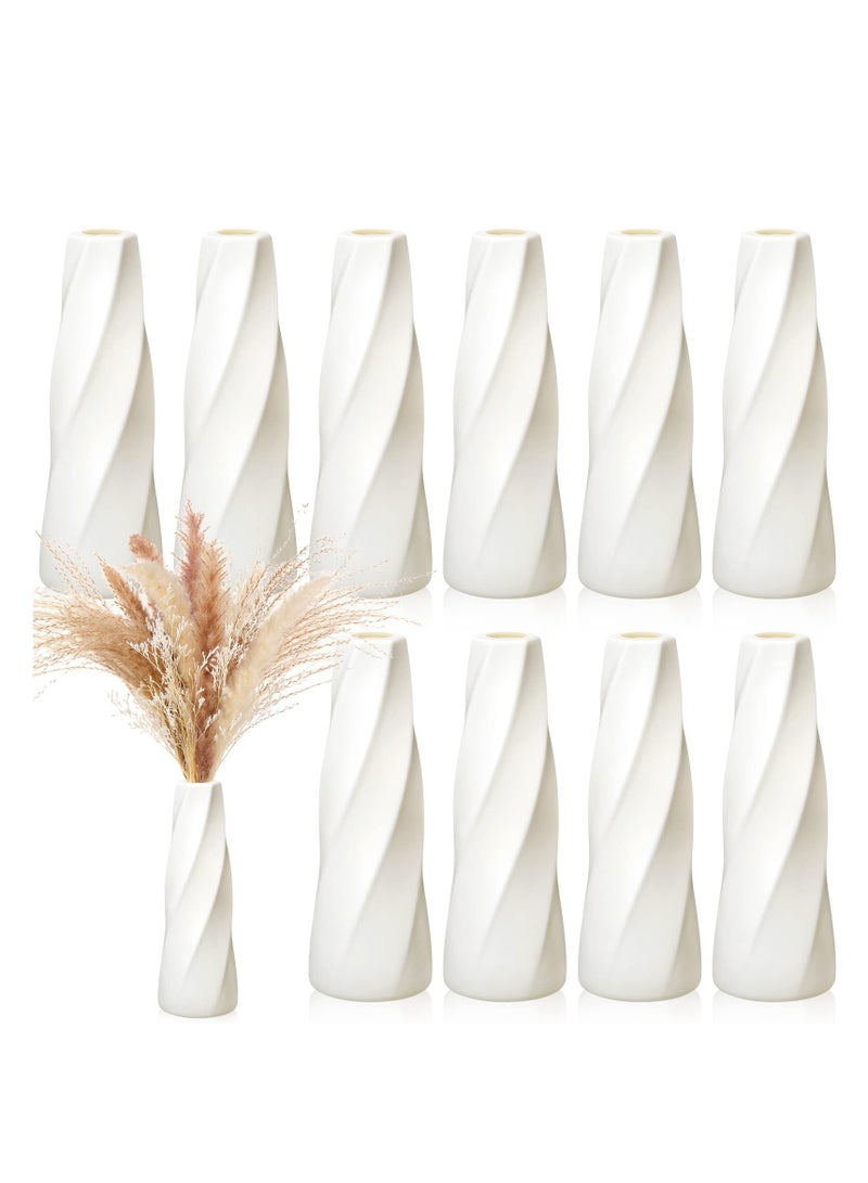 SYOSI 10 Pcs Plastic Composite Flower Vase, White Tall Conic Floral Vase Ceramic Look Small Bud Vase Unbreakable Bud Vase for Centerpieces Wedding Living Room Decorations - Image 1