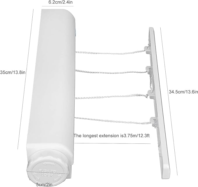 DORATIK Indoor Outdoor Laundry Drying Balconies Kitchens Telescopic Flexible Rope Automatic Retractable Clothesline Foldable Wall Mount Cloth Hanger Washing Room Bathtube - Image 3