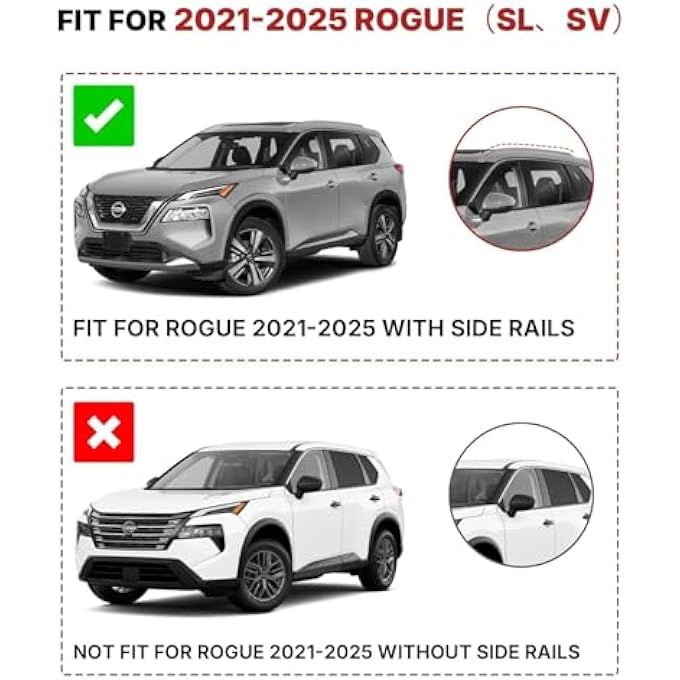 Richeer Roof Rack Aluminum Cross Bars for 2021-2024 Rogue (SLSV) with Side Rails, Cargo Racks Rooftop Luggage Canoe Kayak Bicycle roof Bag - Image 3