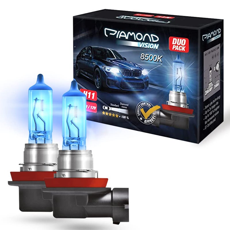 Diamond Vision Diamond Vision 2 x H11 12 V 55 W Xenon Look Halogen Car Bulbs Cool White Twice as Long Lasting E-Mark PGJ19-2  - Image 1