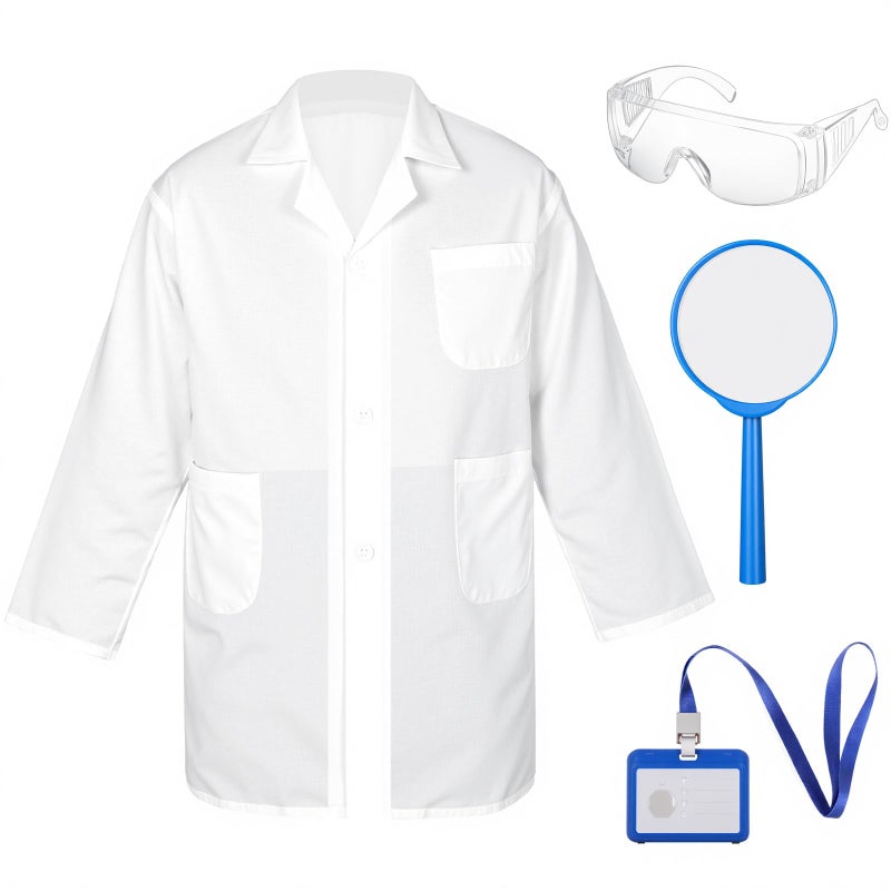 Tarpop 4 Pcs Lab Coat Costume Kit for Kids Doctor Coat Glasses ID Card for Projects Scientist Costume Halloween Christmas Cosplay M - Image 3