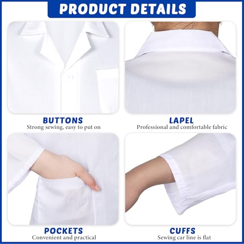 Tarpop 4 Pcs Lab Coat Costume Kit for Kids Doctor Coat Glasses ID Card for Projects Scientist Costume Halloween Christmas Cosplay M - Image 5
