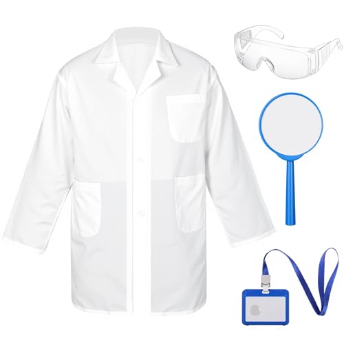 Tarpop 4 Pcs Lab Coat Costume Kit for Kids Doctor Coat Glasses ID Card for Projects Scientist Costume Halloween Christmas Cosplay M - Image 1