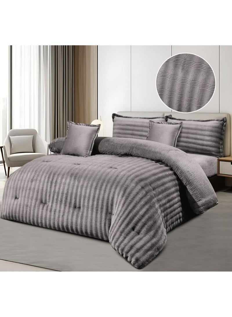 HOMEVEO Winter comforter set for two people made of soft materials such as polyester, 6 pieces, size 230 x 250 cm, Gray 
