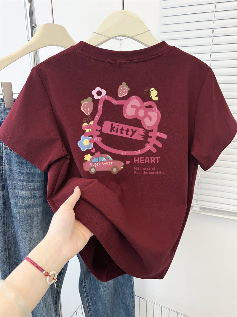 Pink anti-aging printed shoulder short-sleeved t-shirt for women's design sense niche summer 2025 new half-sleeved T-shirt top - Image 3