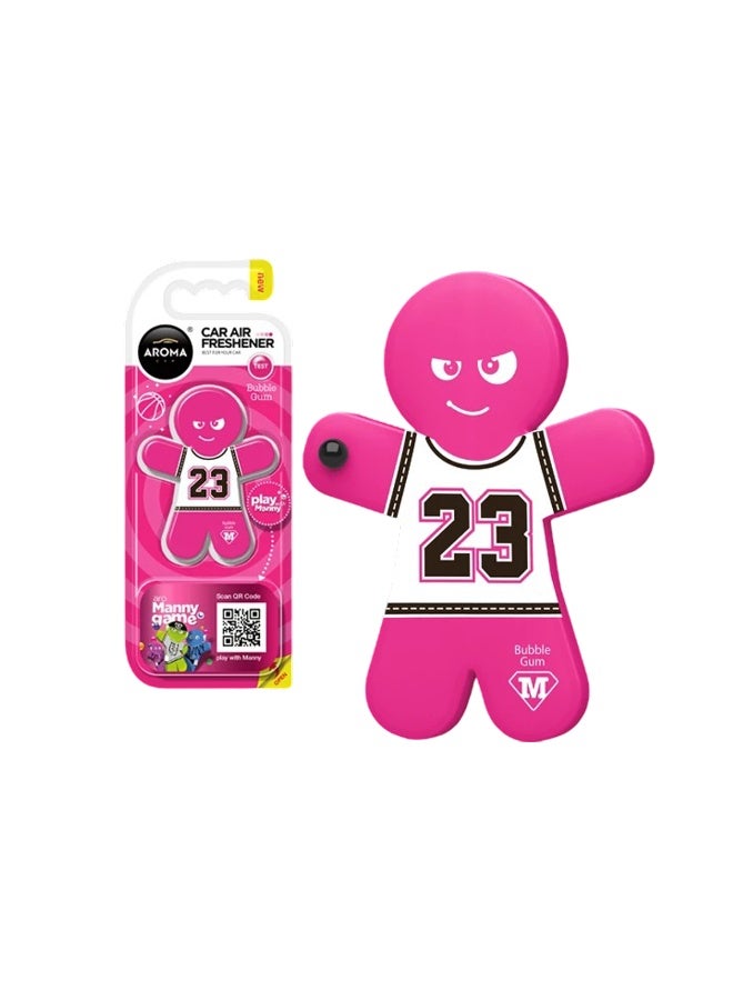 أروما معطر جو للسيارة برائحة عطرية | تصميم شخصية "ماني" من ألعاب ماني | رائحة العلكة | قميص كرة السلة الوردي رقم ٢٣ | عطر مانع للانسكاب يدوم طويلًا - Image 3