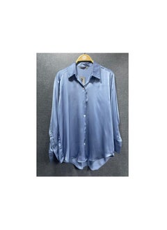 Max Satin Blouse with Long Sleeves Blue