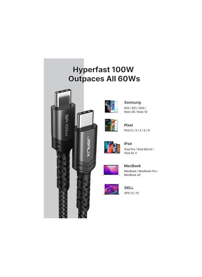 JSAUX USB C to USB C Cable 100W/5A [1pcs 1 M], QC 4.0/USB PD Type-C Fast Charging Cord Compatible with MacBook Pro/Air M2, iPad Pro 12.9/iPad Air/Mini 6 Samsung Galaxy S23 S22 S21 model (CC0020) Black