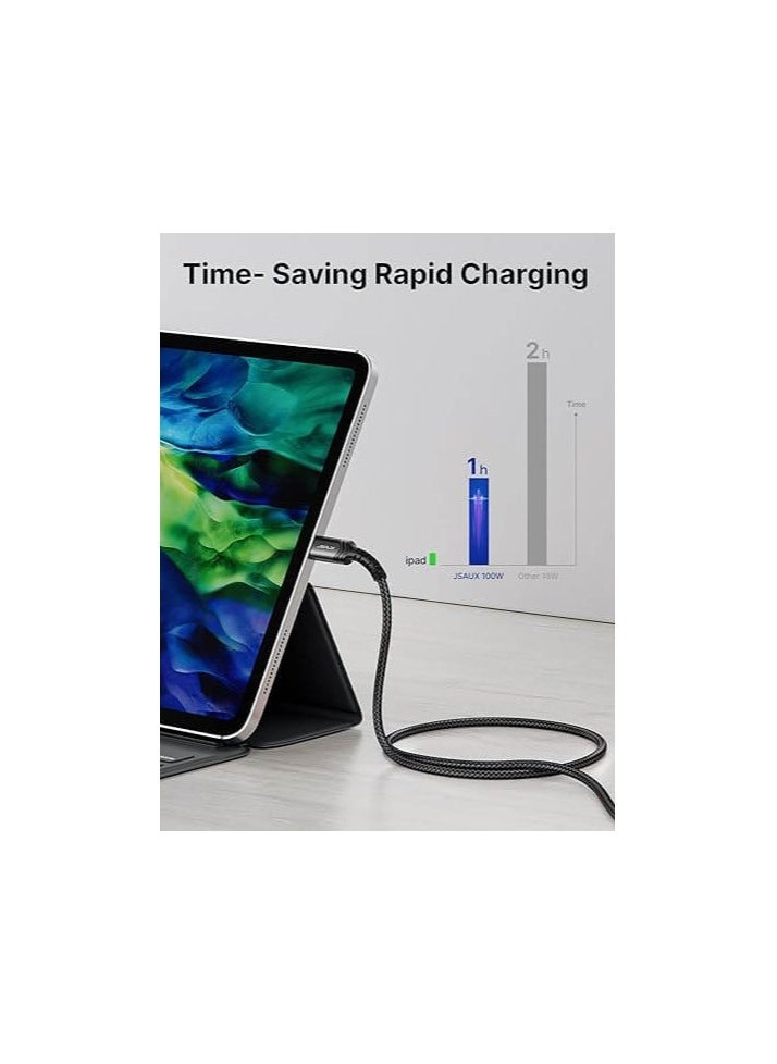JSAUX USB C to USB C Cable 100W/5A [1pcs 1 M], QC 4.0/USB PD Type-C Fast Charging Cord Compatible with MacBook Pro/Air M2, iPad Pro 12.9/iPad Air/Mini 6 Samsung Galaxy S23 S22 S21 model (CC0020) Black