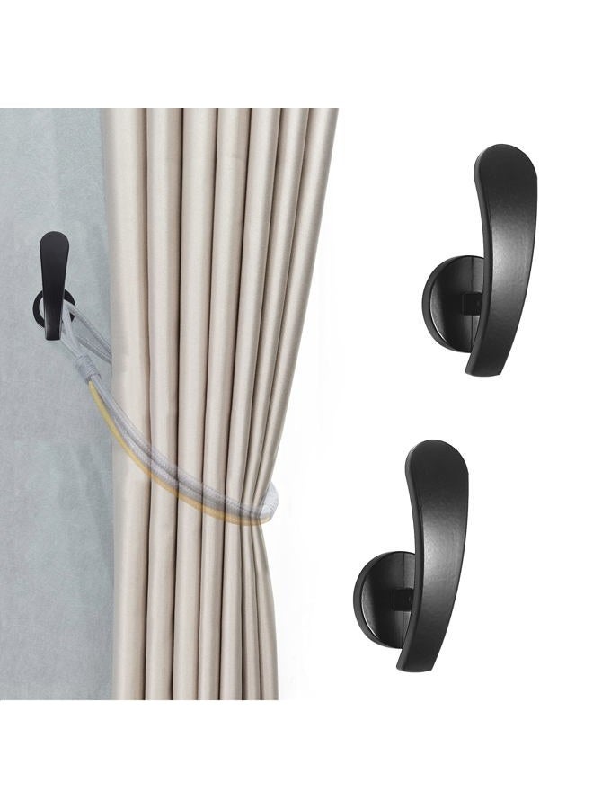 HEMOUR Curtain Holdback, 2pcs Wall Mounted Drapery Tiebacks with Screws, Decorative Drapery Metal Hook Wall Hanger, Black - Image 1