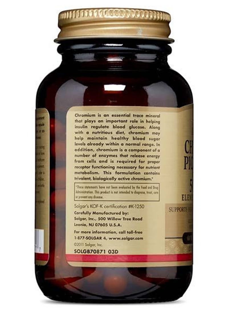 Solgar Chromium Picolinate 500 Mcg Dietary Supplement Trivalent Elemental Chromium Supports Healthy Blood Sugar Metabolism Gluten, Wheat And Diary Free Suitable For Vegans 60 Vegetable Capsules - Image 2