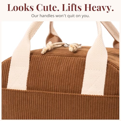 LOVELYWIND Insulated Brown Sugar Lunch Bag for Women, Stylish Corduroy Tote with Aluminum Lining, Large Capacity Reusable Cooler for Work, Travel, or Beach, Beige Cream Water-Resistant Lunch Box - Image 5