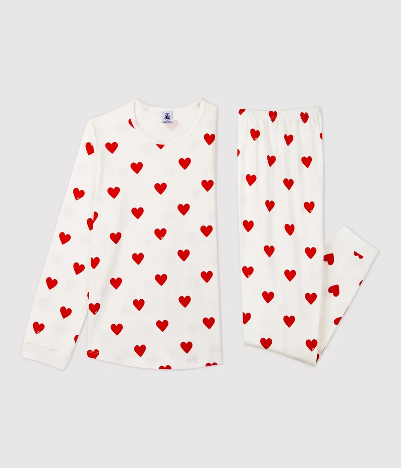 Petit Bateau Girls' or Women's Heart Print Ribbed Pyjamas