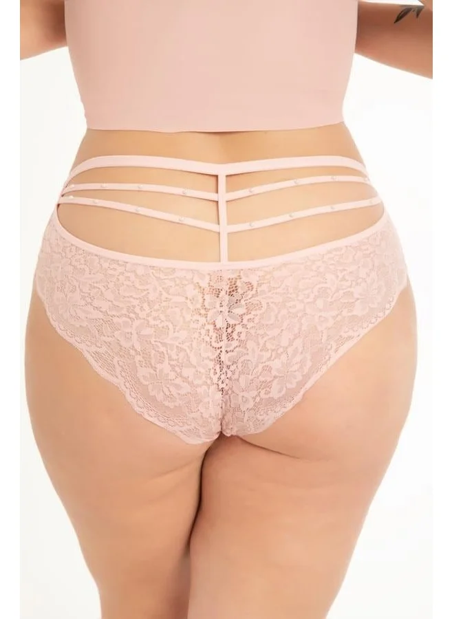 COTTONHILL Transparent Tulle Lace and Stone Detailed Plus Size Women's Bikini Panties 3-Pack-2