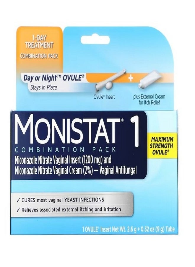 Monistat - 1 Day Treatment Combination Pack Day or Night Ovule Maximum Strength 1 Ovule Insert 2.6 g  0.32 oz 9 g Tube - Image 1