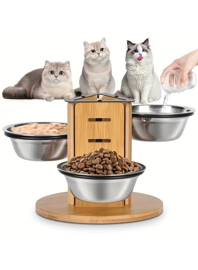 1 مجموعة أوعية طعام وشراب للقطط بارتفاع قابل للتعديل مع قاعدة متينة - Image 2