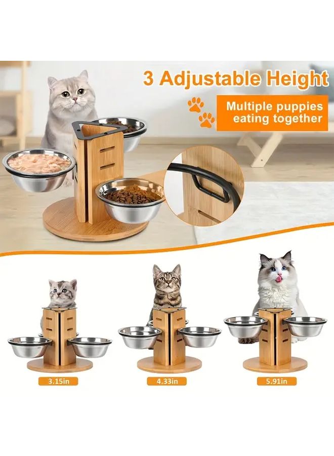 1 مجموعة أوعية طعام وشراب للقطط بارتفاع قابل للتعديل مع قاعدة متينة - Image 4