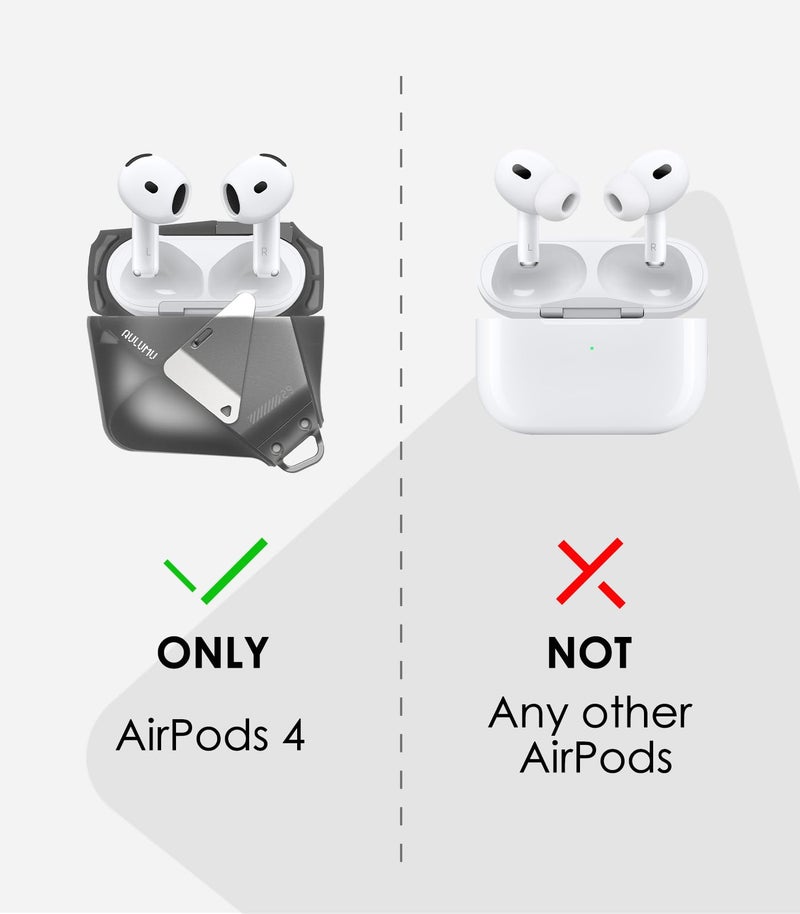 Aulumu A29 Geometric AirPods 4 Case with Lock | Protective Cover with Nylon Buckle | Alloy Armour | Compatible with Apple AirPods 4th (2024) - Translucent Grey - Image 2