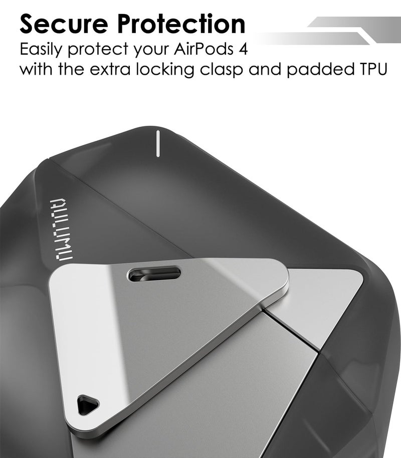 Aulumu A29 Geometric AirPods 4 Case with Lock | Protective Cover with Nylon Buckle | Alloy Armour | Compatible with Apple AirPods 4th (2024) - Translucent Grey - Image 5