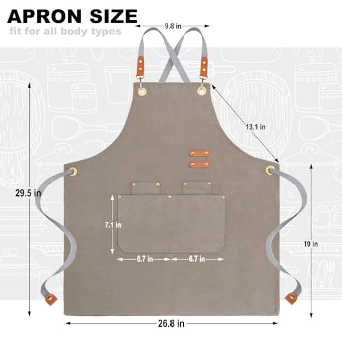 BeLuyi chef apron bib tool apron for man woman cross back straps with 4 pockets for kitchen cooking gardening baking working(Beige) - Image 2