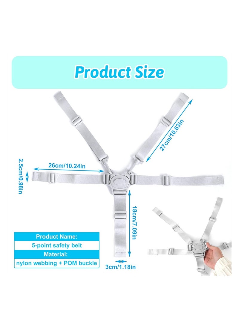 سيوسي أحزمة للكراسي العالية، استبدال أحزمة الكراسي العالية العالمية، حزام أمان للأطفال قابل للتعديل بـ 5 نقاط للكرسي العالي/عربة الأطفال/العربات التي تجرها الدواب/كرسي الأطفال (رمادي، قطعتان) - Image 3