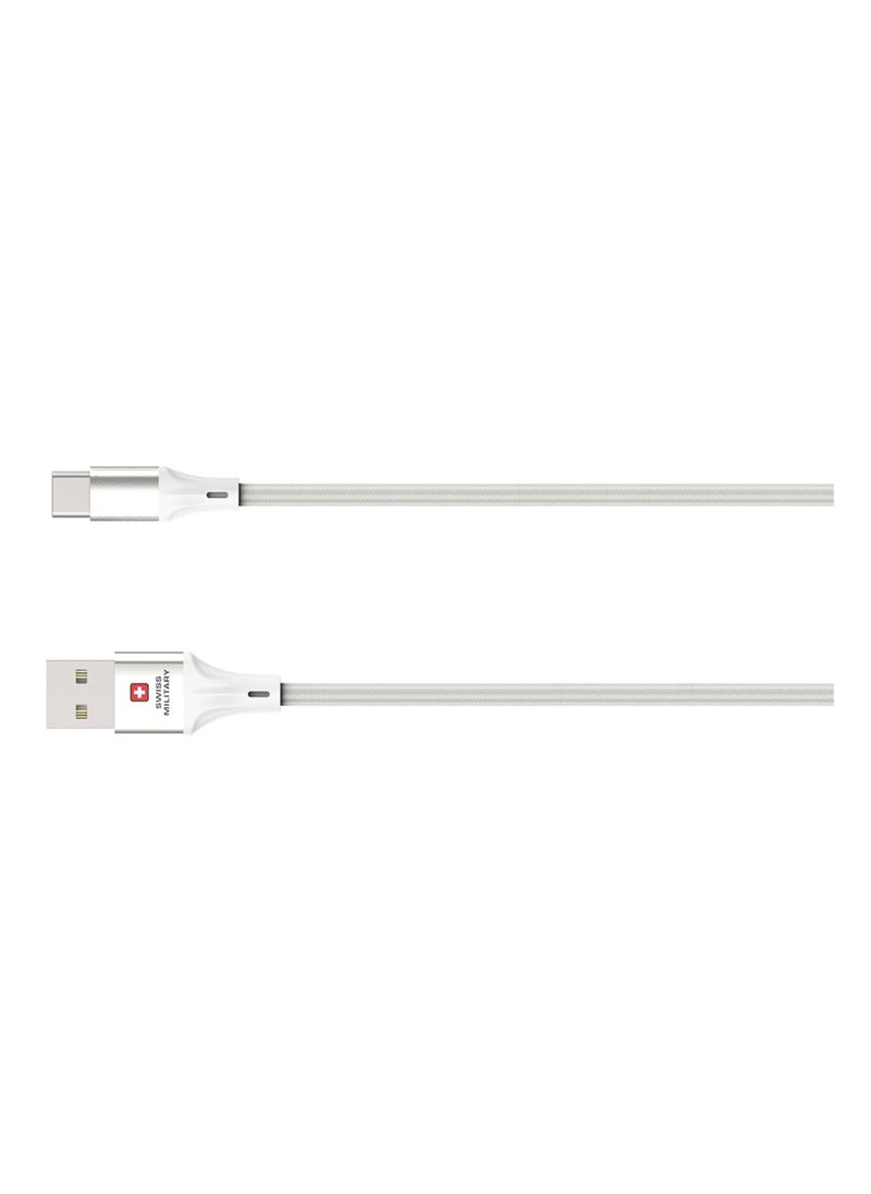 SWISS MILITARY - USB to Type C 2M Braided Cable, 60 W Output Capacity with Heat resistant insulated coating, Compatible with Samsung S22+, S22 Ultra,S21+, S21 Ultra, Note 20, A70 and many-White - Image 1