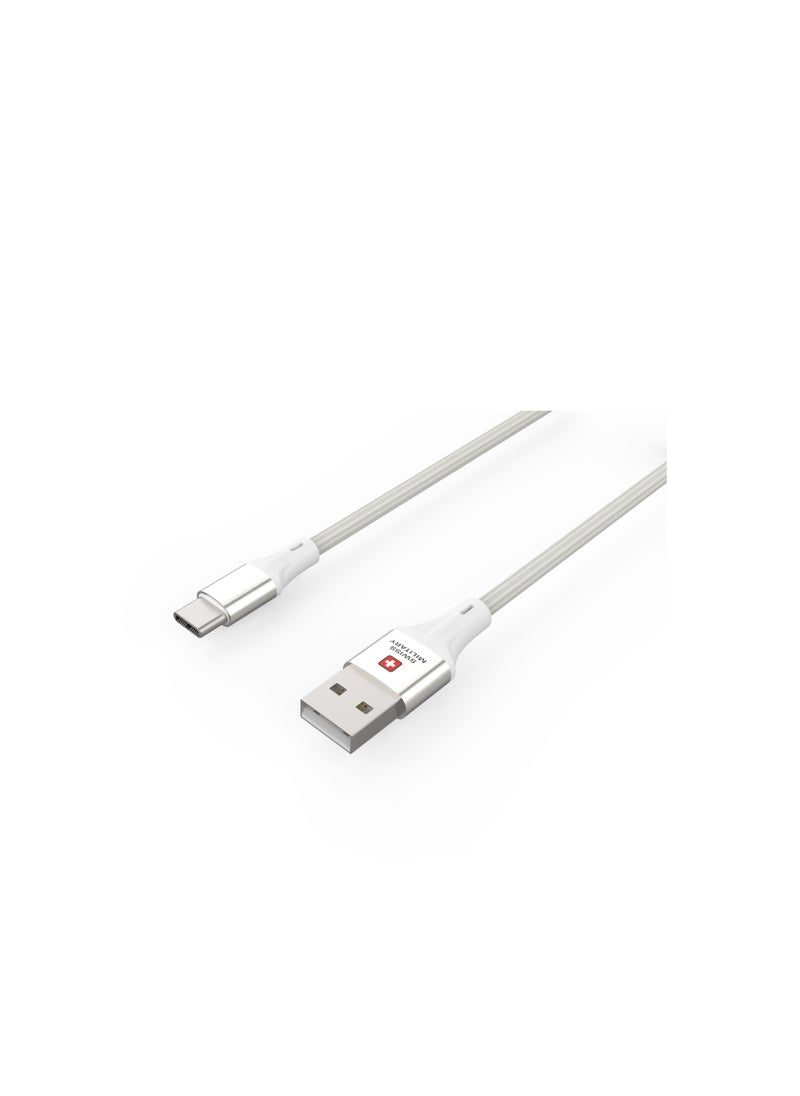 SWISS MILITARY - USB to Type C 2M Braided Cable, 60 W Output Capacity with Heat resistant insulated coating, Compatible with Samsung S22+, S22 Ultra,S21+, S21 Ultra, Note 20, A70 and many-White - Image 1