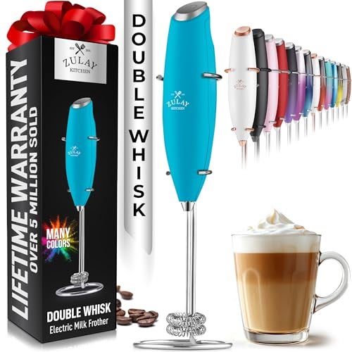 Zulay Kitchen Zulay Double Whisk Milk Frother Handheld Mixer  High Powered Frother For Coffee With Improved Motor  Electric Whisk Drink Mixer For Cappuccino Frappe Matcha  More Twin Whisk  Teal 