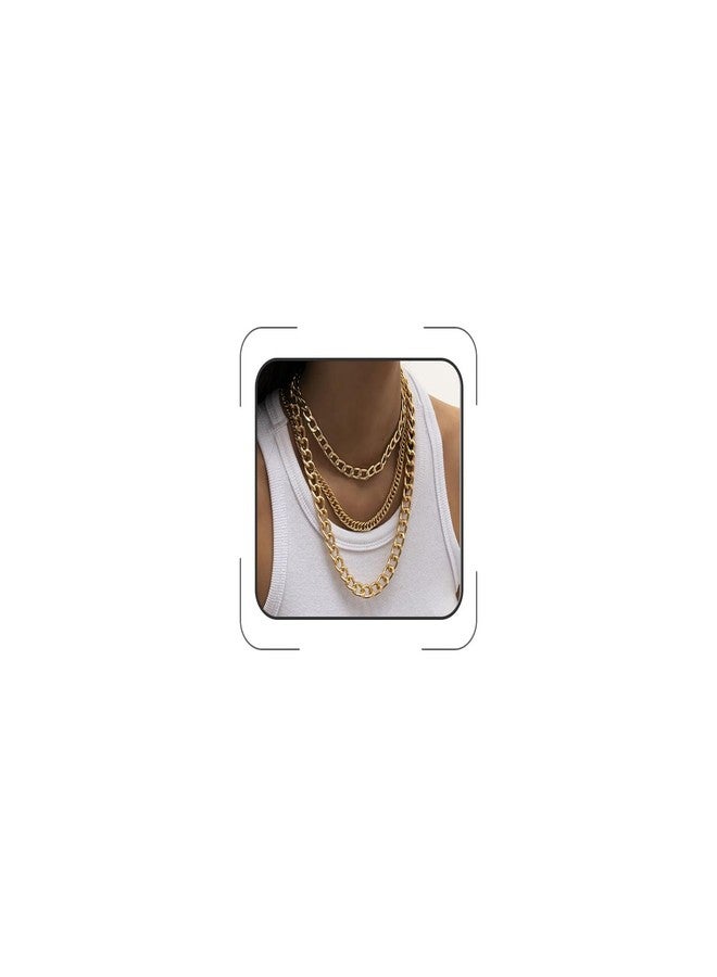 ANGLEQUEEN Chunky Gold Pirate Necklaces for Women Gold Layered Necklaces Punk 8090s Hip Hop Cuban Link Chain Necklace Layered Choker Necklace Pirate Prom Jewelry Freaknik Outfit Accessories (Gold3) - Image 1
