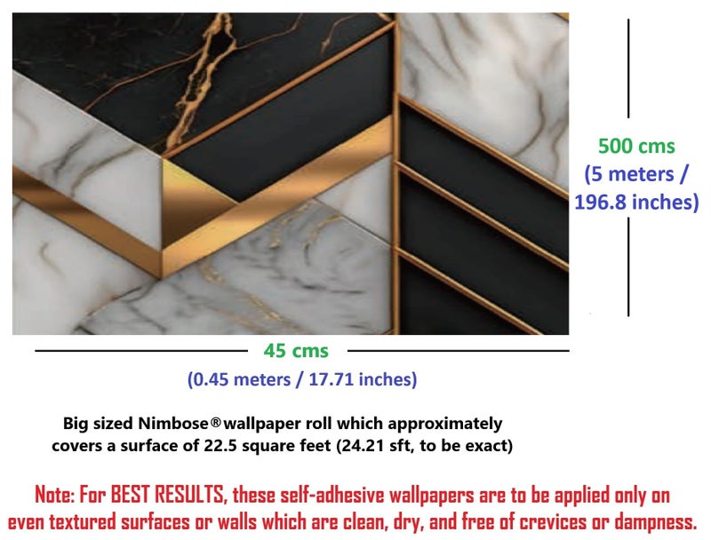 Nimbose® Abstract Black & White Golden Modules Wall Paper for Wall Decor, 3D Wall Sticker for Bedroom, Self Adhesive, Peel & Stick Wallpaper for Walls (45x500 cm) - Image 2