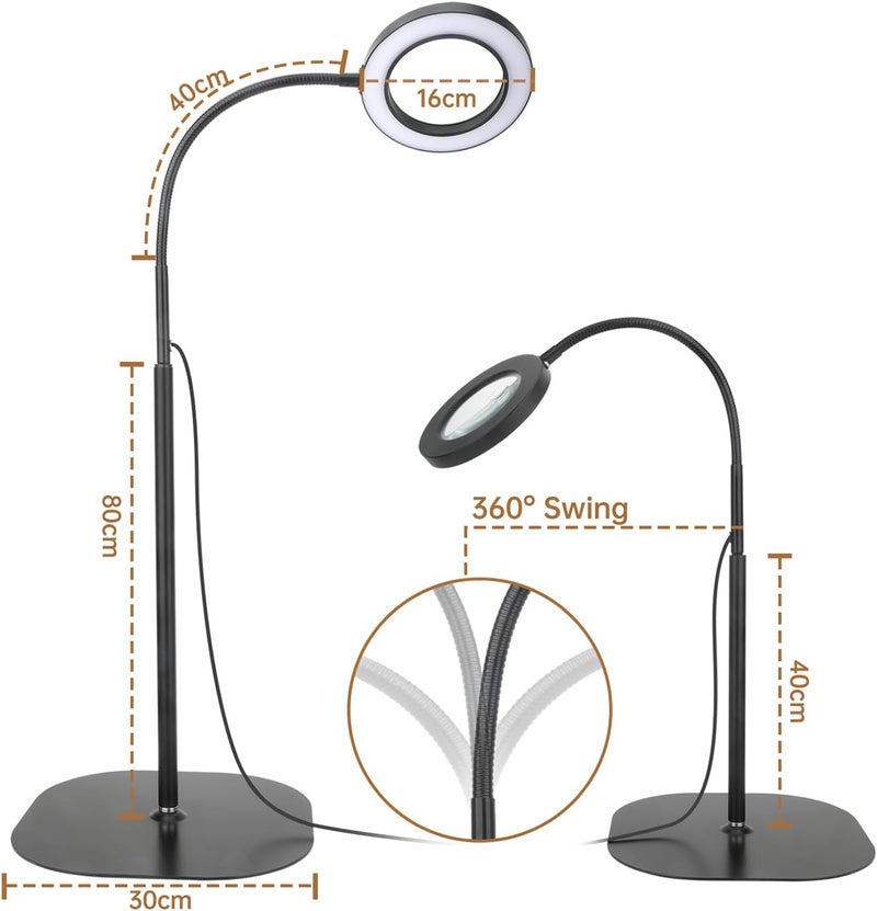 GOI 5X 10X Magnifying Glass with Light and Stand, 36 LED Dimmable Floor Magnifying Lamp,2-in-1 Adjustable Gooseneck Lighted Magnifier for Reading, Sewing, Crafts, Close Work etc - Image 5