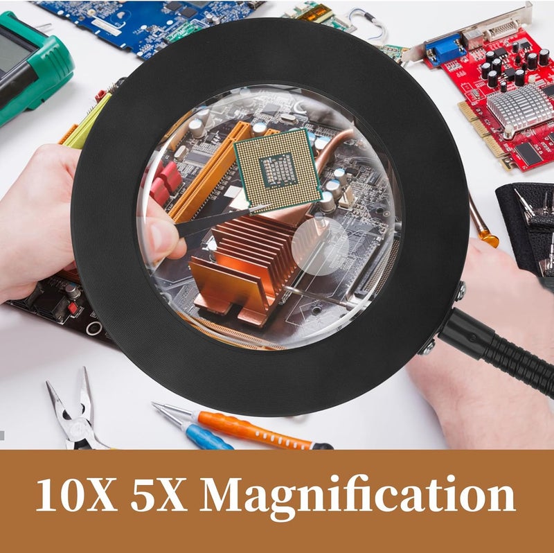 GOI 5X 10X Magnifying Glass with Light and Stand, 36 LED Dimmable Floor Magnifying Lamp,2-in-1 Adjustable Gooseneck Lighted Magnifier for Reading, Sewing, Crafts, Close Work etc - Image 4