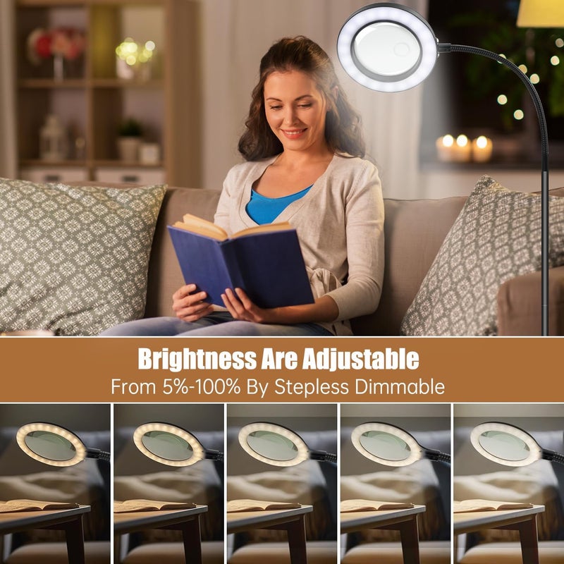GOI 5X 10X Magnifying Glass with Light and Stand, 36 LED Dimmable Floor Magnifying Lamp,2-in-1 Adjustable Gooseneck Lighted Magnifier for Reading, Sewing, Crafts, Close Work etc - Image 3