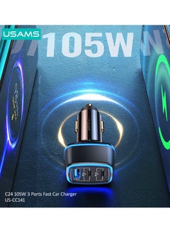 Usams 105W 3 Ports Fast Car Charger Adapter 65W USB-C PD QC4.0 20W QC3.0 Support AFC FCP SCP PPS Fast Charging For iPhone 12 12 Mini 12 Pro Max For Samsung Galaxy Note 20 Huawei  - Image 5